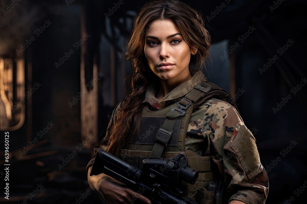 Caucasian Woman Soldier Backdrop Very Attractive Generative AI