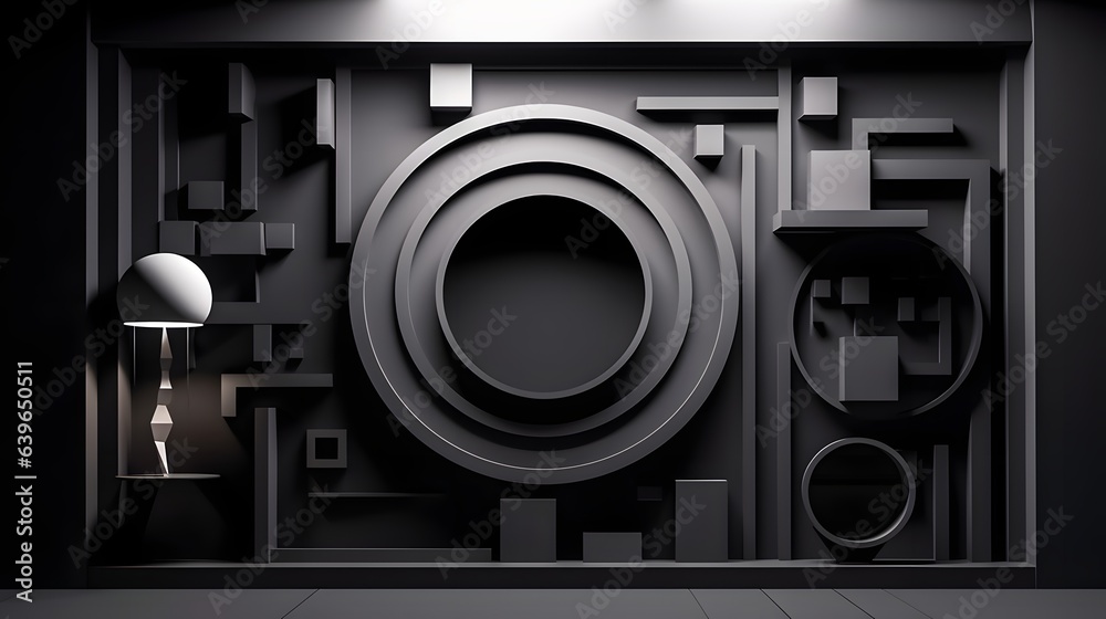 Fototapeta premium Black dark Paper cut art, folded geometric shapes, abstract background