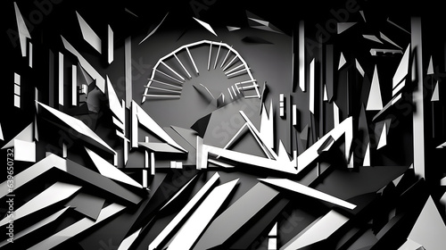 White watch Paper cut art, folded geometric shapes, abstract background
