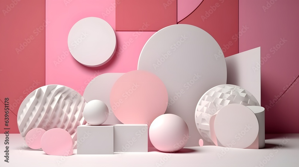 Fototapeta premium Pink coral Paper cut art, folded geometric shapes, abstract background