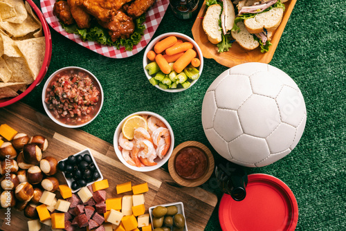 Sports: Blank White Soccer Ball With Tailgate Party Food