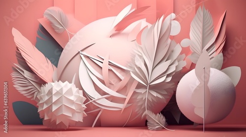 Pink coral Paper cut art, f...