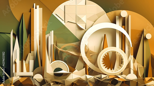 Golden green Paper cut art,...
