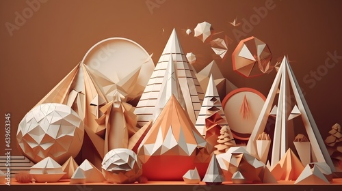 Beige Egypt pyramids Paper cut art, folded geometric shapes, abstract background