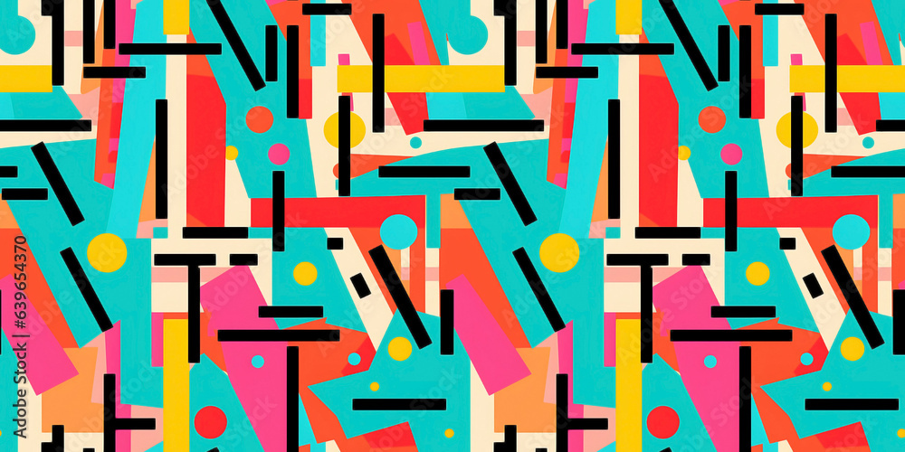 Seamless pattern of colorful angular elements. Concept: Vivid geometric motifs.