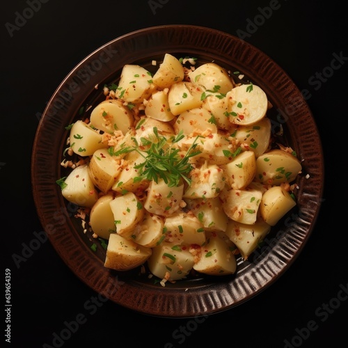 Potato Salad on brown bowl, delicious and tasty