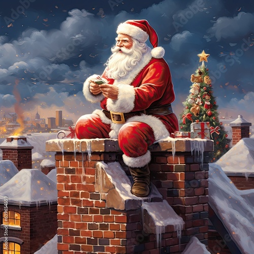 Christmass Santa ready to send the gifts through chimney