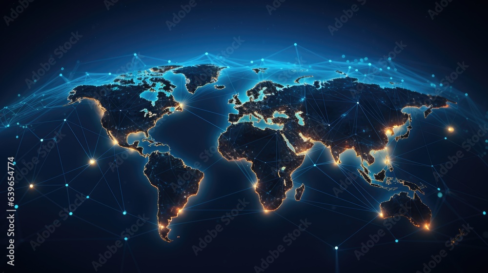 Connectivity through world world map networking technology illustration - obrazy, fototapety, plakaty 