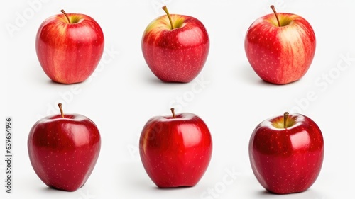 set red apple fruit isolated white background