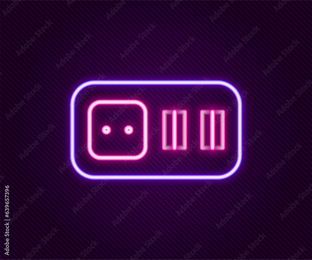 Glowing neon line Electrical outlet icon isolated on black background. Power socket. Rosette symbol. Colorful outline concept. Vector