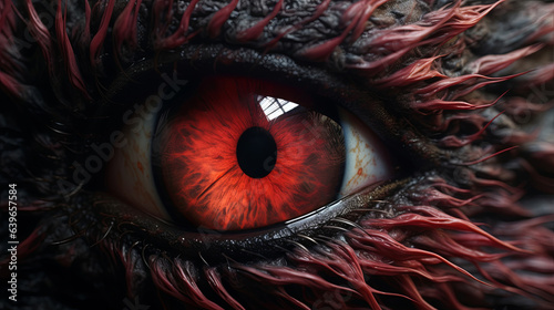 Closeup of red monster eye. Halloween beast fantasy creature concept © ReneLa/Peopleimages - AI