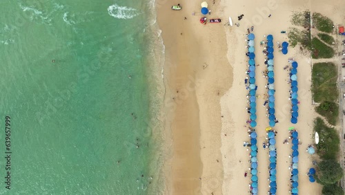 day time flight over phuket island touristic beach ski jet ride aerial topdown panorama 4k thailand