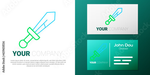 Line Medieval sword icon isolated on white background. Medieval weapon. Colorful outline concept. Vector