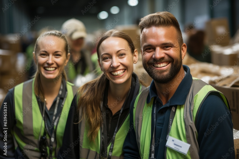 Fototapeta premium Happy volunteers helping out