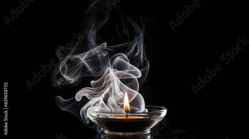 Candle burning in the dark and its smoke