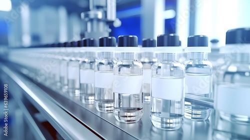 Medical vials on production line at the pharmaceutical factory