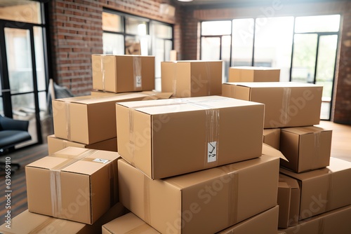 Cardboard boxes in parcel warehouse