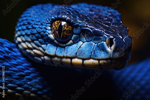 Blue viper snake closeup