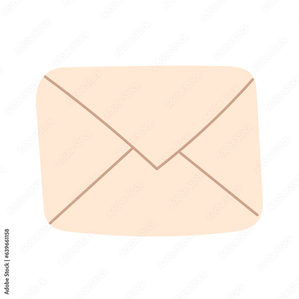 Beige envelope on a white background in cartoon style Beige envelope on a white background in cartoon style