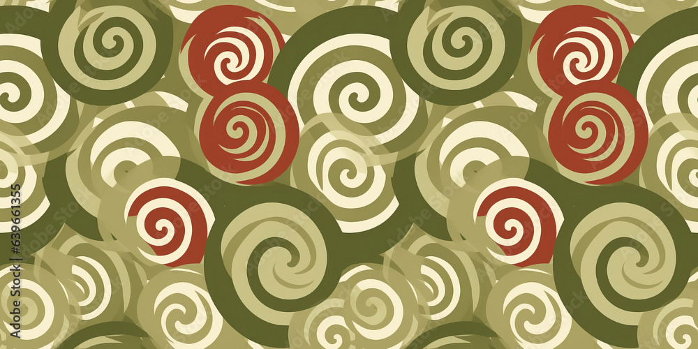 Seamless pattern, organic green coils. Concept: Calm spiral motifs. 