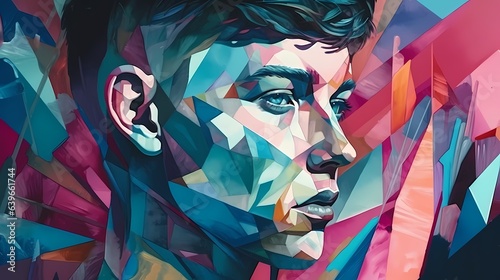 Mosaic cut boy head illustr...