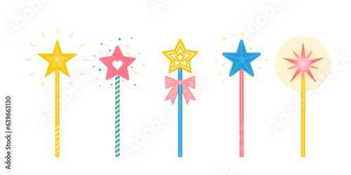 Magic wands with stars set flat illustration