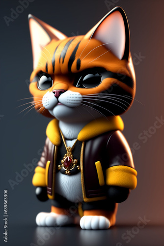Cat character brutal in the jacket  3d 