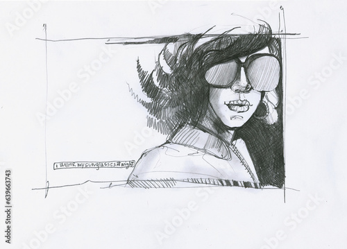 Canvas Print Sketch of a woman with sunglasses on her face