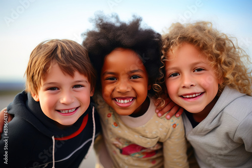 Smiling Youngsters of Various Backgrounds Playing Outside