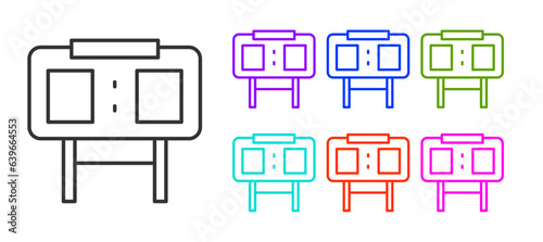 Black line Sport mechanical scoreboard and result display icon isolated on white background. Set icons colorful. Vector