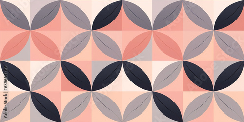 Seamless pattern  quiet smokey and peach mosaics. Concept  Hushed Arabesque prints with flower petals of a square shape.