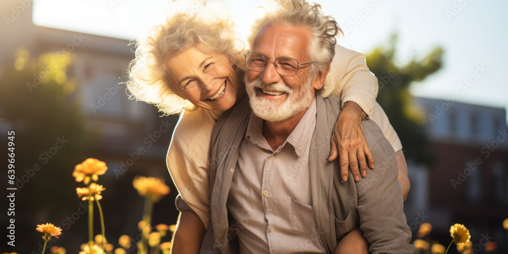 Elderly Couple on Piggyback Ride at the Beach: A Picture of Love and Happiness Elderly Couple on Piggyback Ride at the Beach: A Picture of Love and Happiness