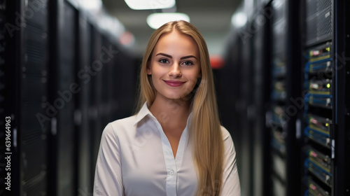 Tech Savvy: Young Female IT Pro with Server Racks
