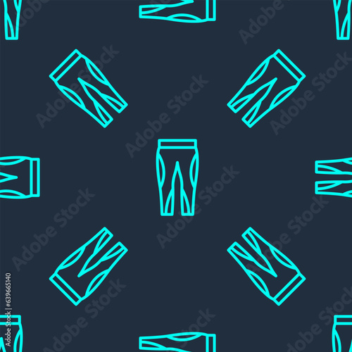 Green line Leggings icon isolated seamless pattern on blue background. Vector