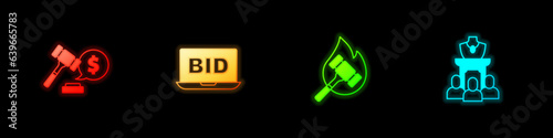 Set Auction hammer price, Online auction, and jewelry sale icon. Vector