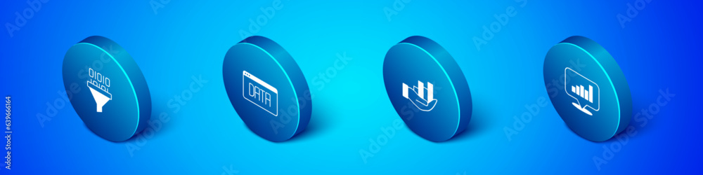 Set Isometric Binary code, Pie chart infographic, and Data analysis icon. Vector Set Isometric Binary code, Pie chart infographic, and Data analysis icon. Vector