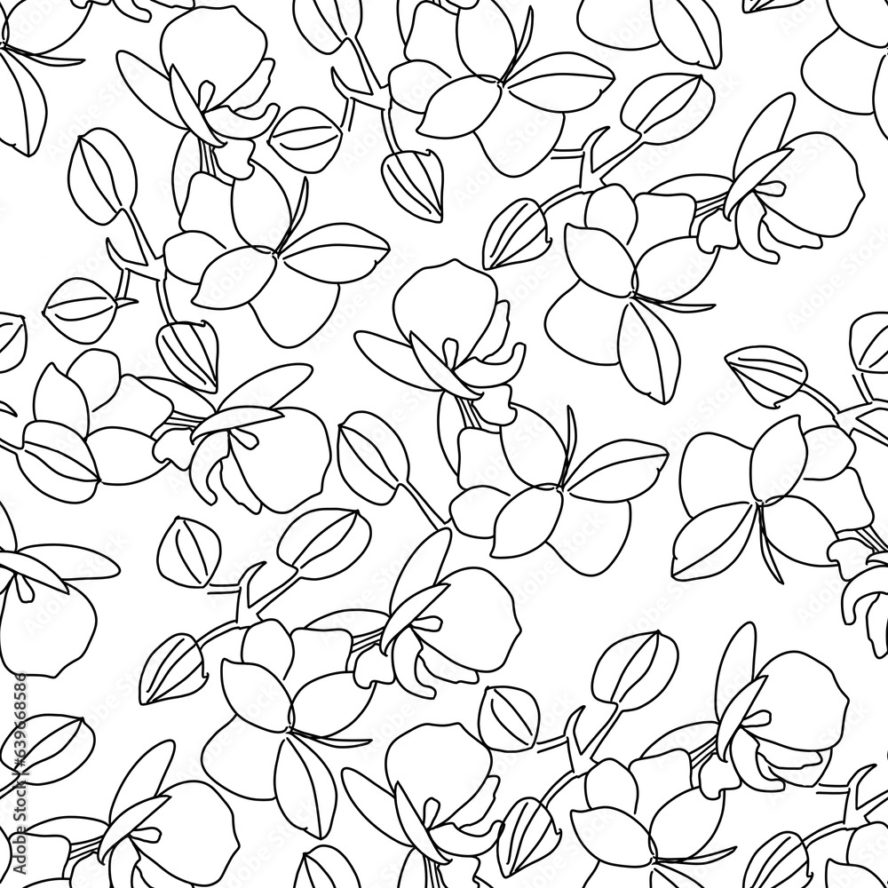 seamless black and white floral pattern with orchids