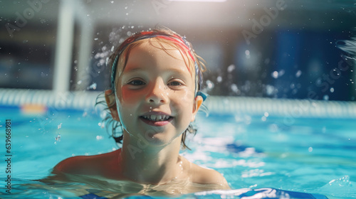 Generative AI, child, boy or girl swimming in the pool, swimming training, sports lifestyle, kids sports activities, childhood, water sports, emotions, kids swim