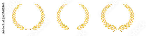 Set of Golden Laurel Wreath for Trophy Cup. Champion and Winning Concept. Vector Illustration.