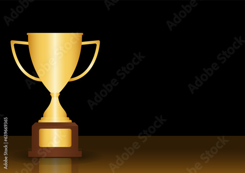Golden Trophy Cup on Dark Background. Champion and Winning Concept Vector Illustration.