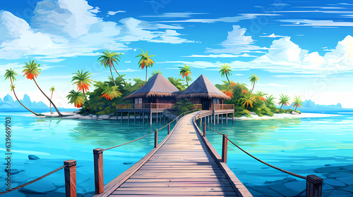 Illustration of a beautiful view of a tropical island © proslgn