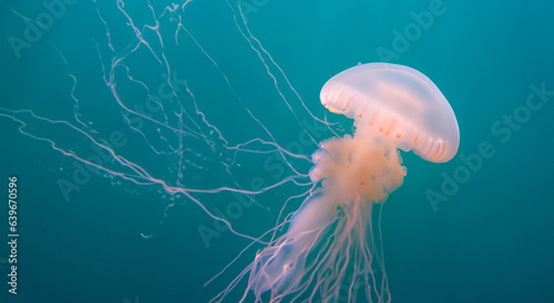 beautiful lonely jellyfish swimming in the middle of the sea