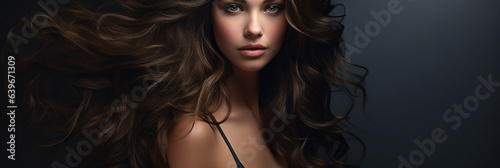 Beautiful female model at professional photoshoot, elgance and beauty, background banner or header for advertising or product promotion