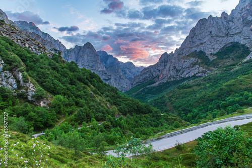 Winding road to reach the town of Sotres, in the council of Cabrales, Picos de Europa, Asturias.