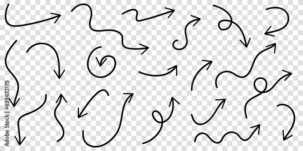 Set of hand drawn arrow doodles. Vector illustration isolated on ...