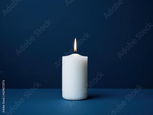 Fotomurale Capture the essence of solitude with a lone candle on a deep blue background, ev