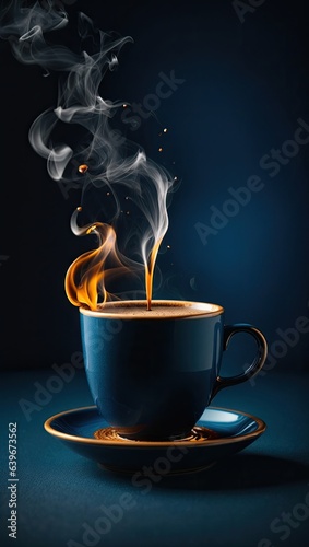 Fotografie, Obraz A cup of black espresso on midnight blue background, cup of coffee, cup of coffe
