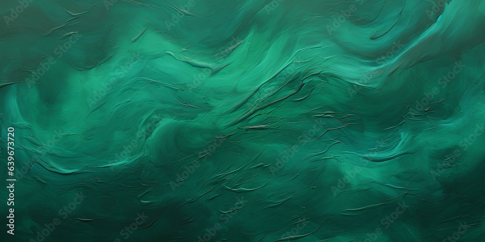 Background with texture of emerald paint strokes, painting surface, art banner.