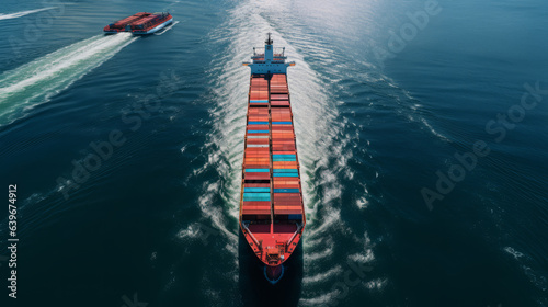 Cargo ship - Ship on the high seas - Ship with containers on the high seas - import - export - Created with Generative AI technology. photo