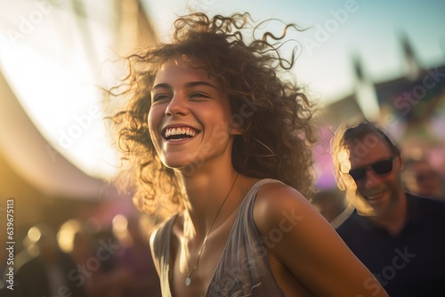 A free spirit happy woman at a music event fair amusement photo